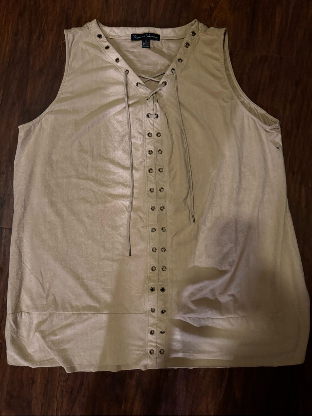 French Laundry Lace-Up Eyelet Tank Top - Beige/kacki